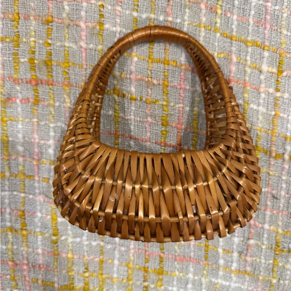 Brown Woven Shoulder Bag with Vintage Crescent Design